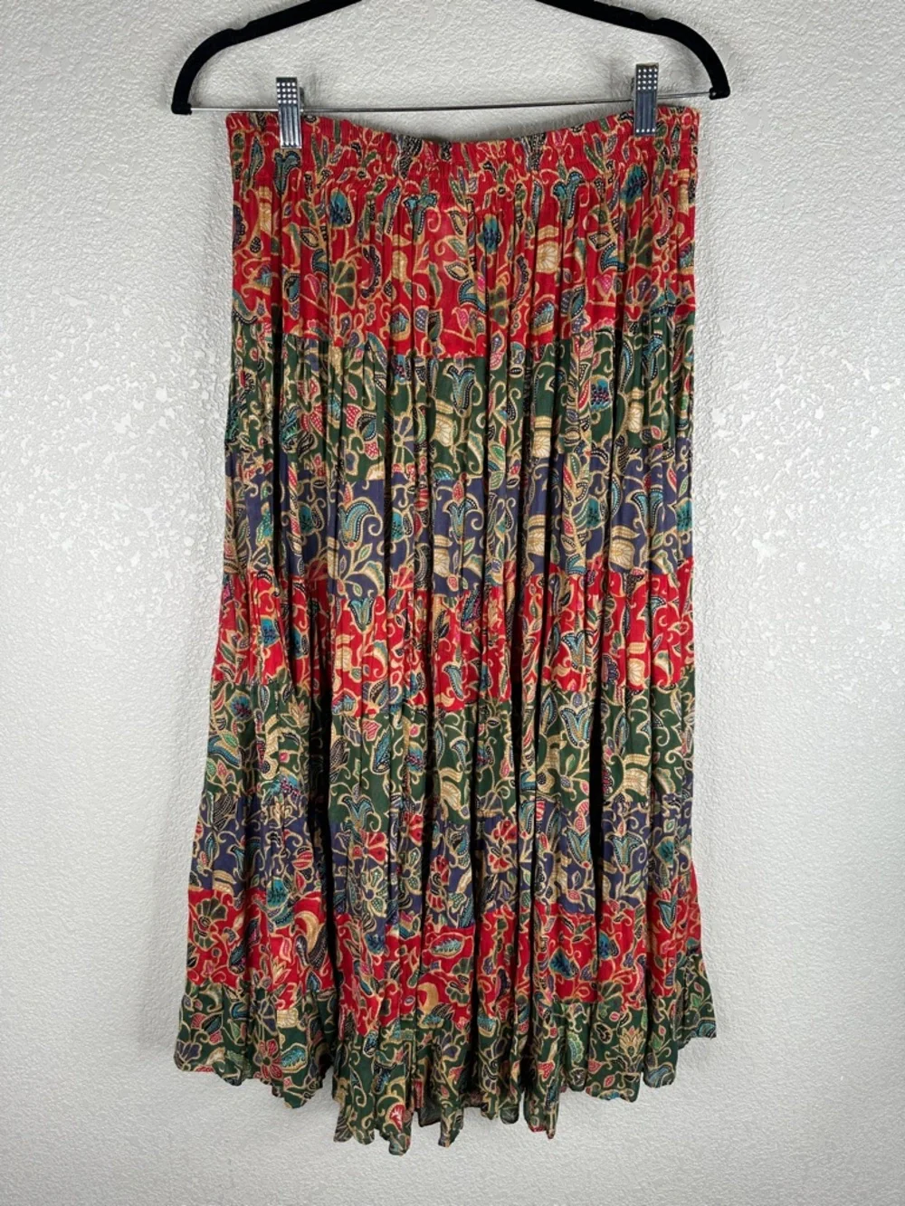 Kathryn Deene Vintage Red Blue Floral Boho Festival Flowy Tiered Maxi Dress Sz L - Picture 4 of 6